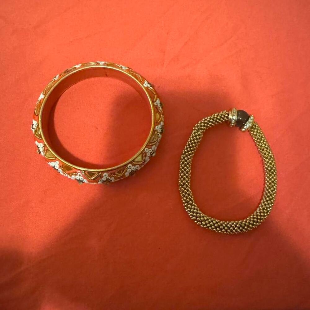 Bundle of 2 vintage bracelets! Vintage boho Indian bangle/gold beaded bracelet